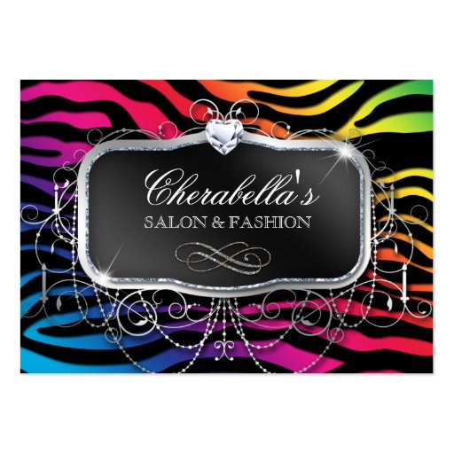 Fashion Salon Modern Zebra Glitter Rainbow Business Card Templates (front side)