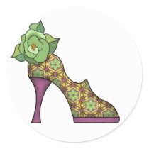 Fashion Shoe with Rose  08 Round Stickers