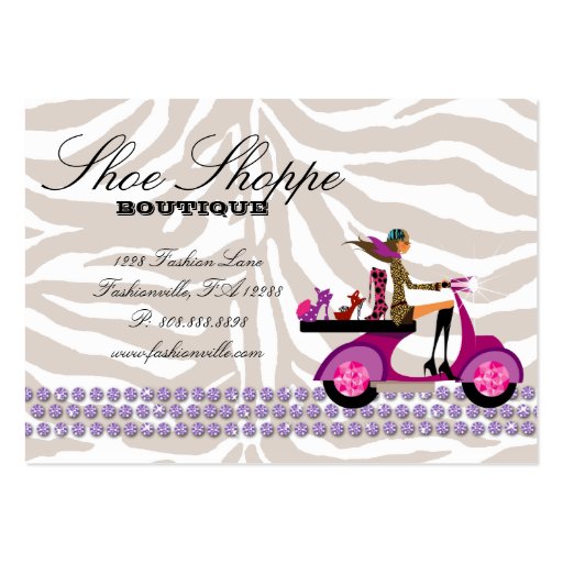 Fashion Shoes Jewelry Zebra Purple Gold Business Cards (back side)