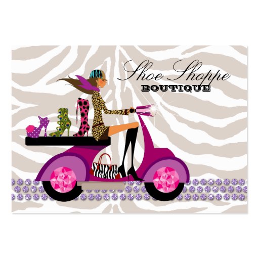 Fashion Shoes Jewelry Zebra Purple Peacock Business Card Templates (front side)