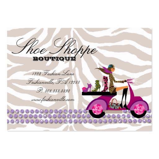 Fashion Shoes Jewelry Zebra Purple Peacock Business Card Templates (back side)