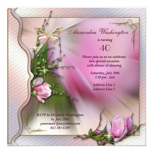 Fashion Shoes Magnolia Butterfly 40th Birthday Custom Announcement