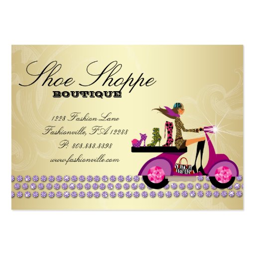 Fashion Shoes Purse Jewelry Purple Gold Business Cards (back side)