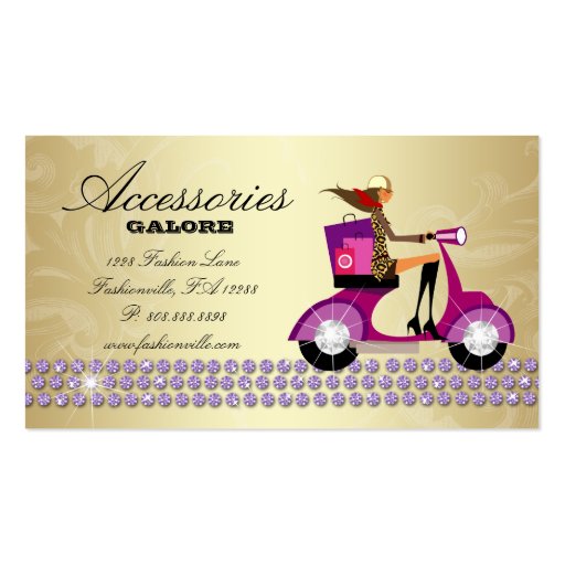 Fashion Shopping Bags Jewelry Purple Gold Reg Business Card Templates (back side)