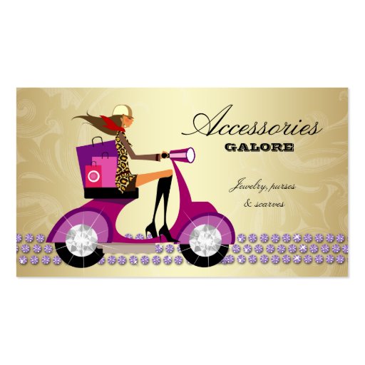 Fashion Shopping Bags Jewelry Purple Gold Reg Business Card Templates (front side)