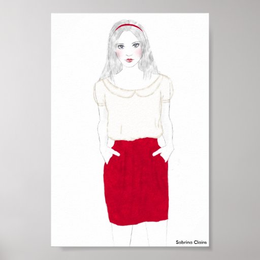 Fashion Sketch - Red Skirt Poster