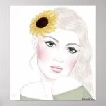 Fashion Sketch - Sunflowers in her Hair Posters