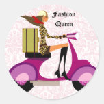 Fashion Stickers Scooter Woman Pink Leopard