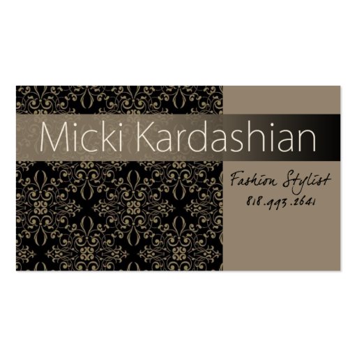Fashion Stylist, Wardrobe Consultant - "Damask" Business Cards (front side)
