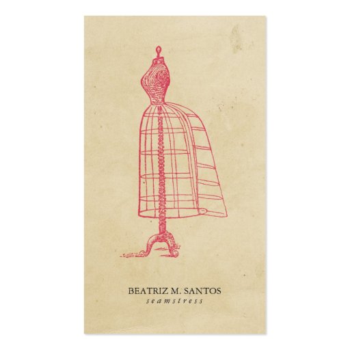 Fashion Vintage Dress Form Cool Pink Plain Simple Business Card Template