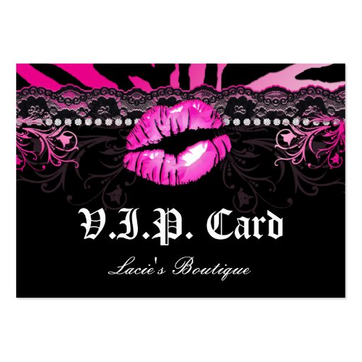 Fashion VIP Card Lace Lips Zebra Pink Business Card Templates (front side)