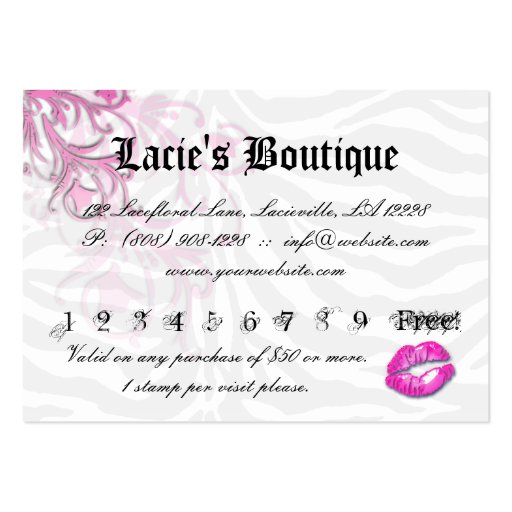 Fashion VIP Card Lace Lips Zebra Pink Business Card Templates (back side)
