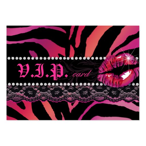 Fashion VIP Card Lace Lips Zebra Pink Red Business Card Template