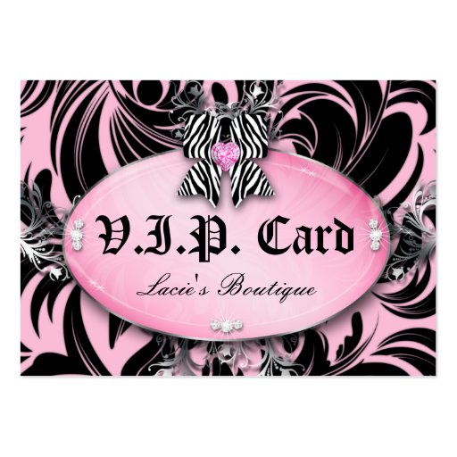 Fashion VIP Card Lace Zebra Bow Pink Silver Business Cards (front side)