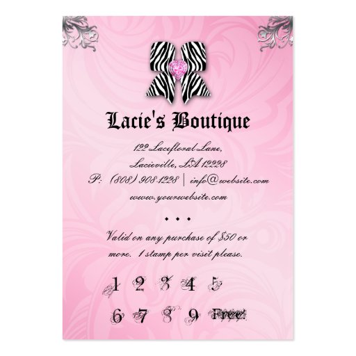 Fashion VIP Card Lace Zebra Bow Pink Silver Business Cards (back side)
