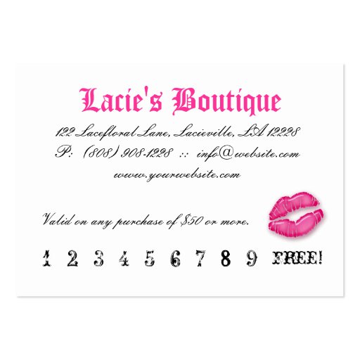 Fashion VIP Club Card Lace Lips Leopard Pink Business Cards (back side)