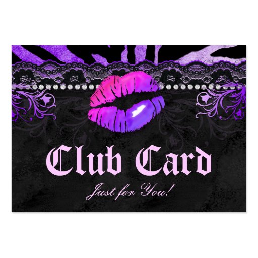 Fashion VIP Club Card Lace Lips Zebra Purple Pink Business Card Templates (front side)