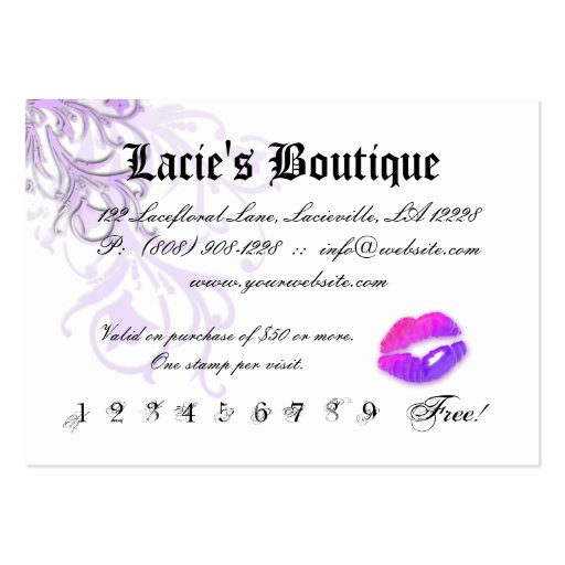 Fashion VIP Club Card Lace Lips Zebra Purple Pink Business Card Templates (back side)