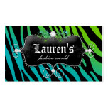 Fashion Zebra Jewelry Modern Blue Green Business Card Templates