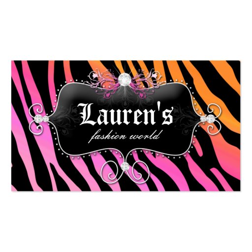 Fashion Zebra Jewelry Modern Pink Orange Business Card Templates (front side)
