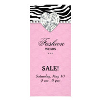 Fashion Zebra Jewels Pearl Heart Lace Pink Rack Card Design