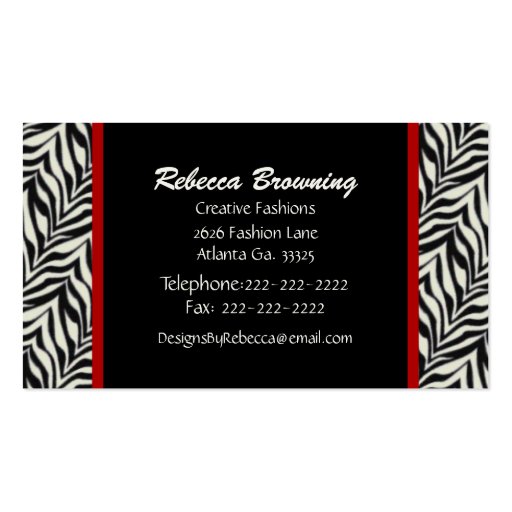 Fashion Zebra Print Business Card (back side)