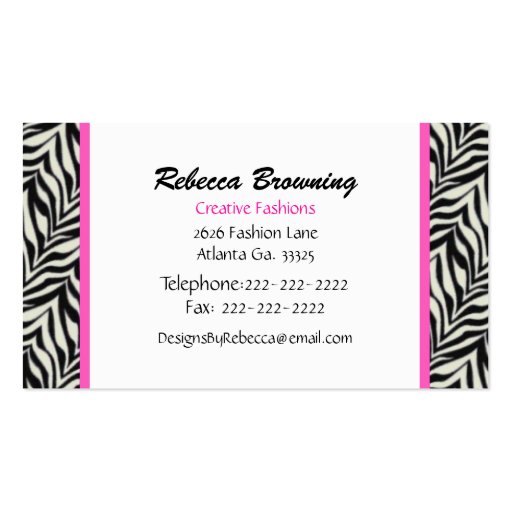 Fashion Zebra Print  Business Card (back side)