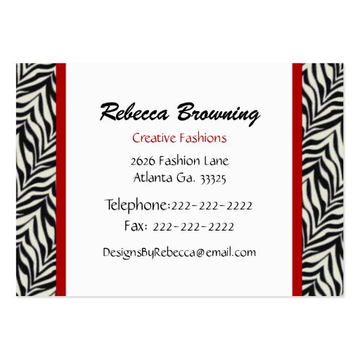 Fashion Zebra Print Business Card (back side)