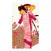 Fashionable Art Nouveau Woman in a Rose Garden Business Cards