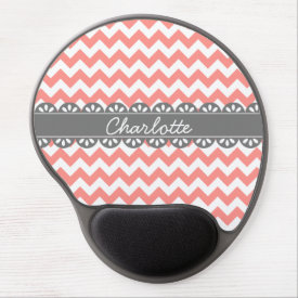 Fashionable Coral Chevron and Grey Lace Gel Mousepads