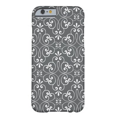 Fashionable ornate damask pattern white and gray barely there iPhone 6 case