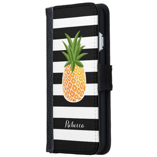 Fashionable Pineapple with Black White Stripes iPhone 6 Wallet Case