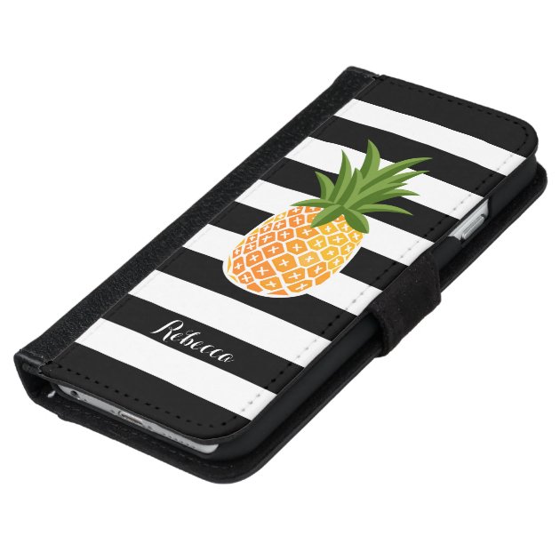 Fashionable Pineapple with Black White Stripes iPhone 6 Wallet Case-5