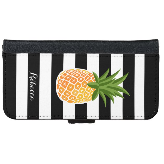 Fashionable Pineapple with Black White Stripes iPhone 6 Wallet Case-4