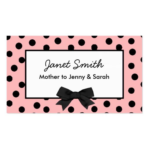 Fashionable Pink and Black Polka Dot Mommy Card Business Card (front side)