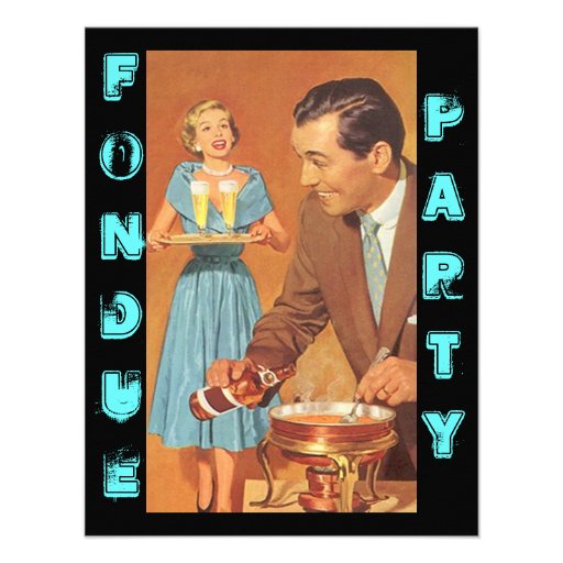 Fashionable Retro Fondue Party Theme Invitations