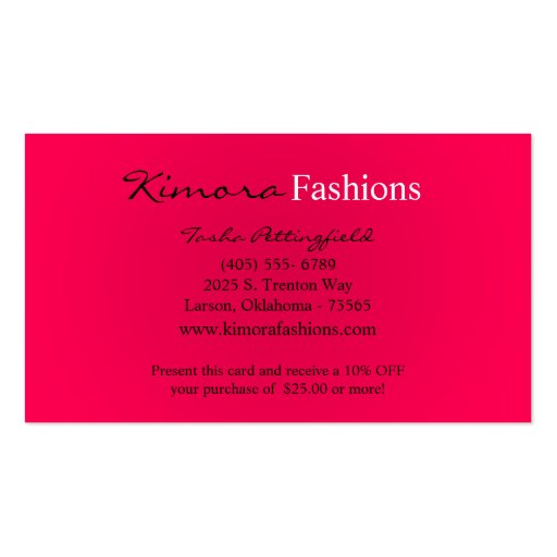 Fashionesta Fashion Vector Shop Girl Business Card (back side)