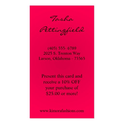 Fashionesta Fashion Vector Shop Girl Business Card (back side)