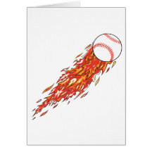 fast baseball on fire flames greeting cards