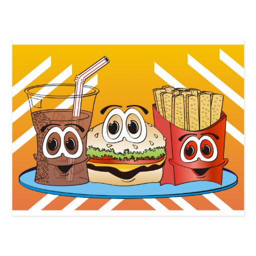 Fast Food Cartoon Postcard