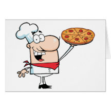 Fast Food Proud Chef Holds Up Pizza Card