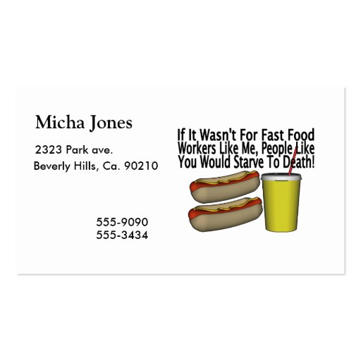 Fast Food Worker Business Card Templates