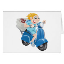 Fast pizza delivery man greeting card