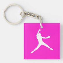 Fastpitch Silhouette Acrylic Keychain Pink
