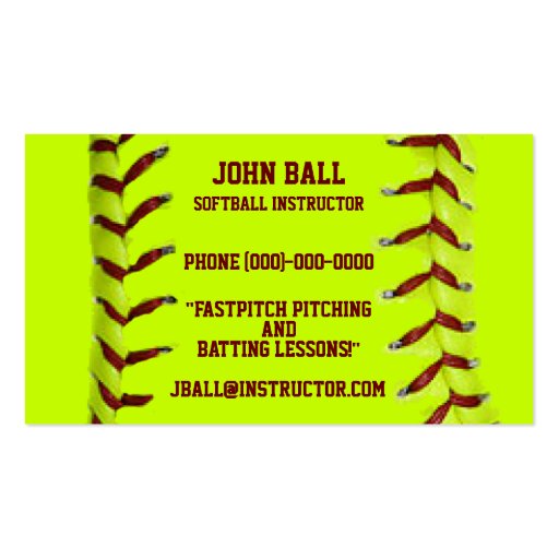 Fastpitch Softball Instructor Business Card (front side)
