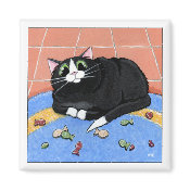 Fat Cat and a Rug of Fish Biscuits | Cat Art magnet