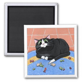Fat Cat and a Rug of Fish Biscuits | Cat Art magnet