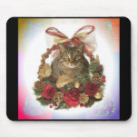 Fat Cat Christmas Basket Mouse Pad