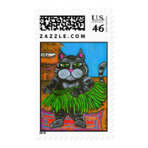 Fat Cat in Hula Skirt Stamp