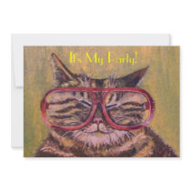 Fat Cat With Glasses Party Invite